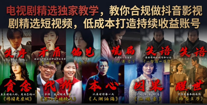 电视剧精选独家教学，教你合规做抖音影视剧精选短视频，低成本打造持续收益账号-菠萝头