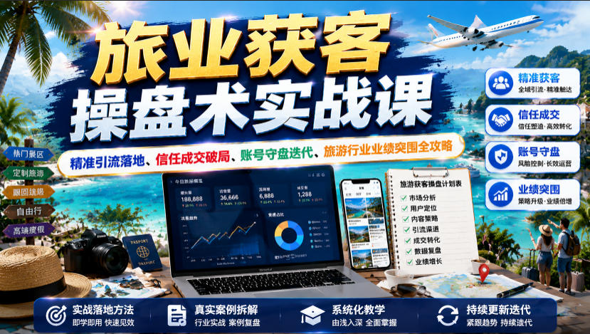 旅业获客操盘术实战课｜精准引流落地、信任成交破局、账号守盘迭代、旅游行业业绩突围全攻略-菠萝头