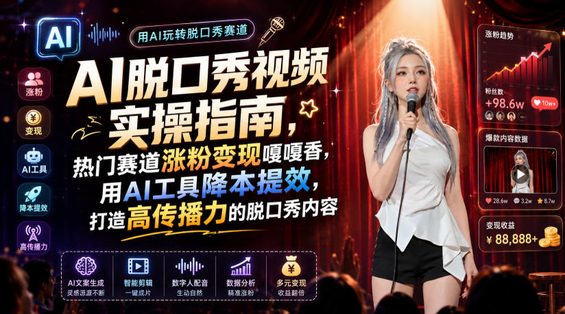 AI脱口秀视频实操指南，热门赛道涨粉变现嘎嘎香，用AI工具降本提效，打造高传播力的脱口秀内容-菠萝头