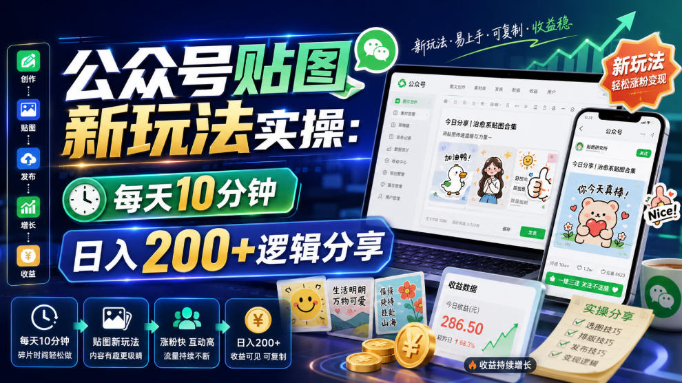 公众号贴图新玩法实操，每天10分钟，日入200+逻辑分享-菠萝头