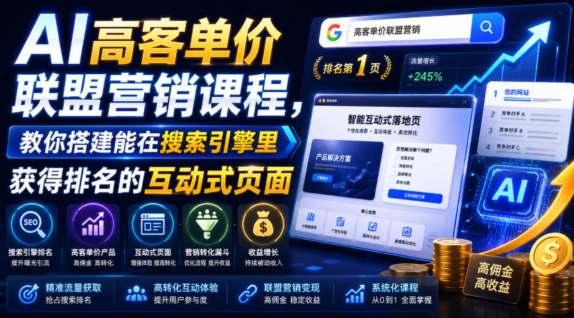 AI高客单价联盟营销课程，教你搭建能在搜索引擎里获得排名的互动式页面，引来流量，把访客转化为高佣金的成交【原创双语字幕】-菠萝头