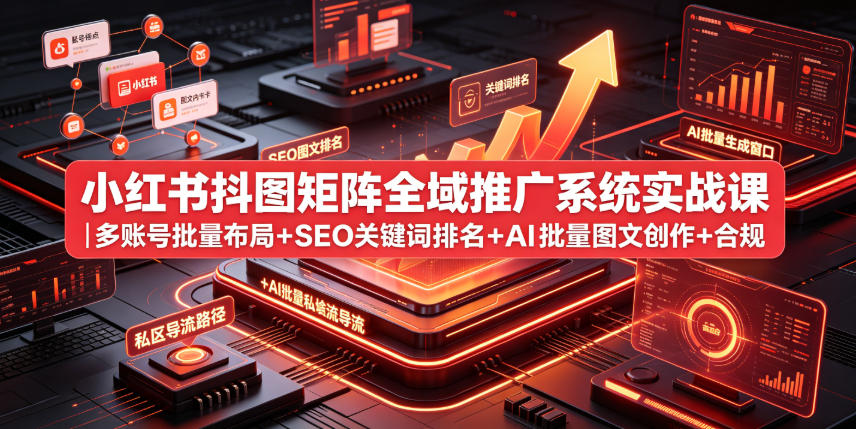 小红书抖图矩阵全域推广系统实战课｜多账号批量布局+SEO关键词排名+AI批量图文创作+合规私域导流完整落地教程-菠萝头