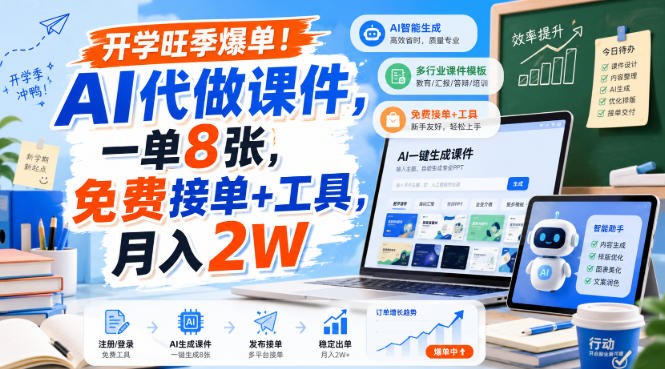 开学旺季爆单！AI代做课件，一单8张，免费接单+工具，月入2W【揭秘】-菠萝头