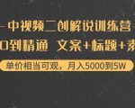 中视频二创解说训练营:从0到精通 文案+标题+素材、月入5000到5W-第一资源库