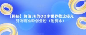 【揭秘】价值3k的QQ小世界截流曝光引流精准粉创业粉(附脚本)-第一资源库