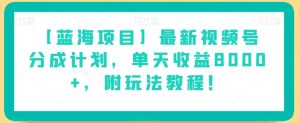 【蓝海项目】最新视频号分成计划,单天收益8000+,附玩法教程!-第一资源库