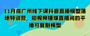 11月底广州线下课抖音直播模型落地特训营，短视频锤爆直播间的平播可复制模型-第一资源库