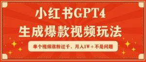 小红书GPT4生成爆款视频玩法，单个视频涨粉过千，月入1W+不是问题【揭秘】-第一资源库