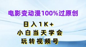 电影变动漫100%过原创,日入1K+,小白当天学会,玩转视频号【揭秘】-第一资源库