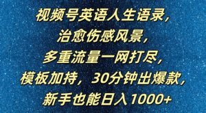 视频号英语人生语录,多重流量一网打尽,模板加持,30分钟出爆款,新手也能日入1000+【揭秘】-第一资源库
