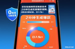 京东短视频带货独家技术,2分钟生成一条优质爆款视频,0粉丝0保证金,日入1k+【揭秘】-第一资源库