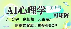 AI一键生成心理学简笔画视频,一刀不剪无需剪辑,可批量可矩阵,带书带素材带资料带徒弟-第一资源库