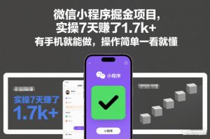 微信小程序掘金项目，实操7天賺了1.7k+，有手机就能做，操作简单一看就懂【揭秘】-第一资源库