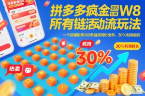 拼多多疯狂活动流玩法，所有链接全部打标，一个店铺矩阵100条链接同时出单，30%利润起店-第一资源库