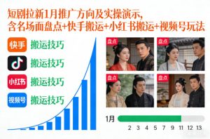 短剧拉新1月推广方向及实操演示，含名场面盘点+快手搬运+小红书搬运+视频号玩法-第一资源库