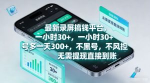 最新录屏搞钱平台，一小时30+，号多一天3张+，不风控，无需提现直接到账【揭秘】-第一资源库