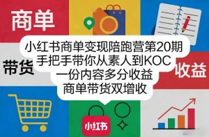 小红书商单变现陪跑营第20期，手把手带你从素人到KOC，一份内容多分收益，商单带货双增收-第一资源库