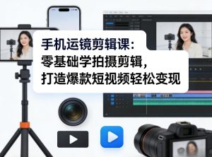 手机运镜剪辑课:零基础学拍摄剪辑,打造爆款短视频轻松变现-菠萝头