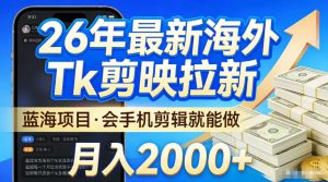2026最新海外TK剪映拉新，当下真正蓝海项目，会基础手机剪辑就能做，单月稳入2W+【揭秘】-菠萝头