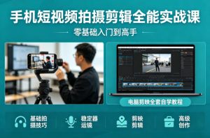 手机短视频拍摄剪辑全能实战课:零基础入门到高手,稳定器运镜+电脑剪映全套自学教程-菠萝头