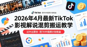 26年4月最新TikTok影视解说混剪搬运教学，过中过原创，撸TK中视频计划收益-菠萝头