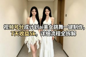 视频号分成计划ai美女跳舞一键制作，7天收益5k，详细流程全拆解-菠萝头