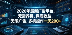 2026年最新广告平台,无需养机,保底收益,无限广告,多机操作一天200+【揭秘】-菠萝头