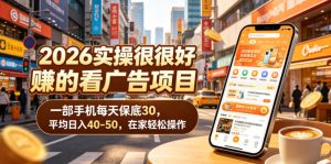 2026实操很好賺的看广告项目,一部手机每天保底30,平均日入40-50,在家轻松操作【揭秘】-菠萝头
