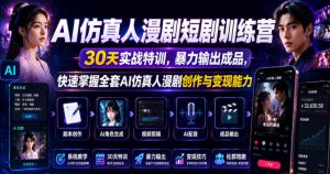 AI仿真人漫剧短剧训练营,30天实战特训,暴力输出成品,快速掌握全套AI仿真人漫剧创作与变现能力-菠萝头