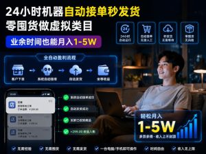 24小时机器自动接单秒发货,零囤货做虚拟类目,业余时间也能月入1-5W【揭秘】-菠萝头