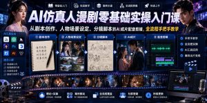 AI仿真人漫剧零基础实操入门课,从剧本创作、人物场景设定、分镜脚本到AI成片配音剪辑,全流程手把手教学-菠萝头