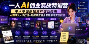 一人AI创业实战特训营,单人零团队轻资产创业指南,AI数字人+IP打造+短视频流量全套路落地变现教程-菠萝头