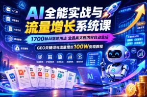 AI全能实战与流量增长系统课,1700种AI落地用法,全品类文档内容自动生成,GEO关键词与流量增长100W变现教程-菠萝头