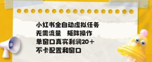 小红书全自动虚拟任务,矩阵操作无需流量,单窗口20+真实收益,不卡配置和窗口【揭秘】-菠萝头