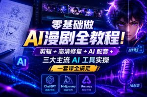 零基础做AI漫剧全教程!剪辑+高清修复+AI配音+三大主流AI工具实操,一套课全搞定-菠萝头