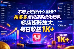 不想上班做什么副业?拼多多虚拟店系统化教学,多店矩阵放大,每日收益1K+【揭秘】-菠萝头