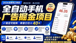 2026全新风口项目,广告联盟全自动掘金,单窗口日收益40+,稳定可矩阵【揭秘】-菠萝头
