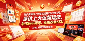 拼多多原价上大促全流程，原价上大促新玩法，秒出标不用等、无需改动SKU，现场实操演示（2026年6月）-菠萝头