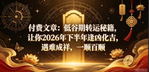 付费文章：低谷期转运秘籍，让你2026年下半年逢凶化吉，遇难成祥，一顺百顺-菠萝头