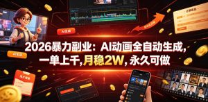 2026暴力副业：AI动画全自动生成，一单上千，月稳2W，永久可做【揭秘】-菠萝头