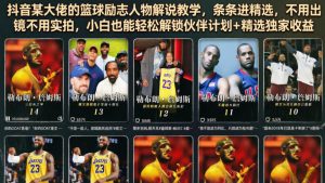 抖音某大佬的篮球励志人物解说教学，条条进精选，不用出镜不用实拍，小白也能轻松解锁伙伴计划+精选独家收益-菠萝头