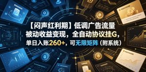 【闷声红利期】低调广告流量被动收益变现，全自动协议挂G，单日入账260+，可无限矩阵（附系统）【揭秘】-菠萝头