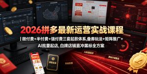 2026拼多多最新运营实战课程｜微付费+半付费+强付费三套起款体系，叠券玩法+矩阵推广+AI批量起店，白牌店铺直冲黑标全方案-菠萝头