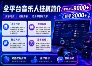 全平台音乐类挂G,单机单号月入9000+,可矩阵,可工作室放大操作【揭秘】-菠萝头