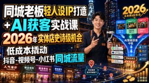 同城老板轻人设IP打造+AI获客实战课,2026年实体店史诗级机会,低成本撬动抖音-视频号-小红书同城流量-菠萝头