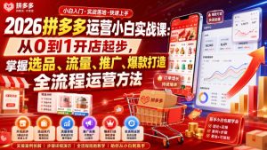 2026拼多多运营小白实战课：从0到1开店起步，掌握选品、流量、推广、爆款打造全流程运营方法-菠萝头