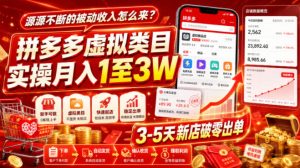 源源不断的被动收入怎么来?拼多多虚拟类目实操月入1至3W,3-5天新店破零出单-菠萝头