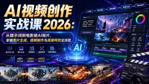 AI视频创作实战课2026:从提示词到电影级AI短片,掌握图片生成、视频制作与高级特效全流程-菠萝头