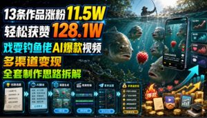 13条作品涨粉11.5W,轻松获赞128.1W,戏耍钓鱼佬AI爆款视频,多渠道变现,全套制作思路拆解-菠萝头