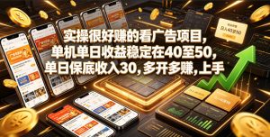 实操很好賺的看广告项目,单机单日收益稳定在40至50,单日保底收入30,多开多賺,上手就能变现【揭秘】-菠萝头